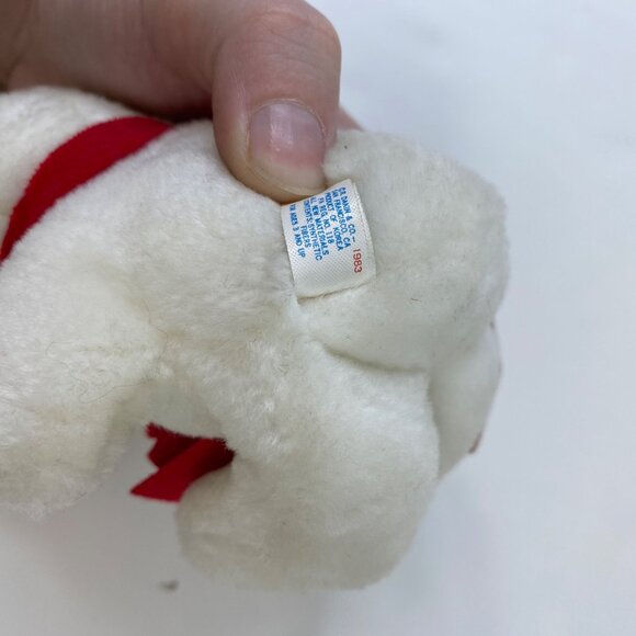 Vintage 1993 Dakin Christmas Teddy Bear Ornament White Plush Red Merry Christmas - Picture 6 of 6